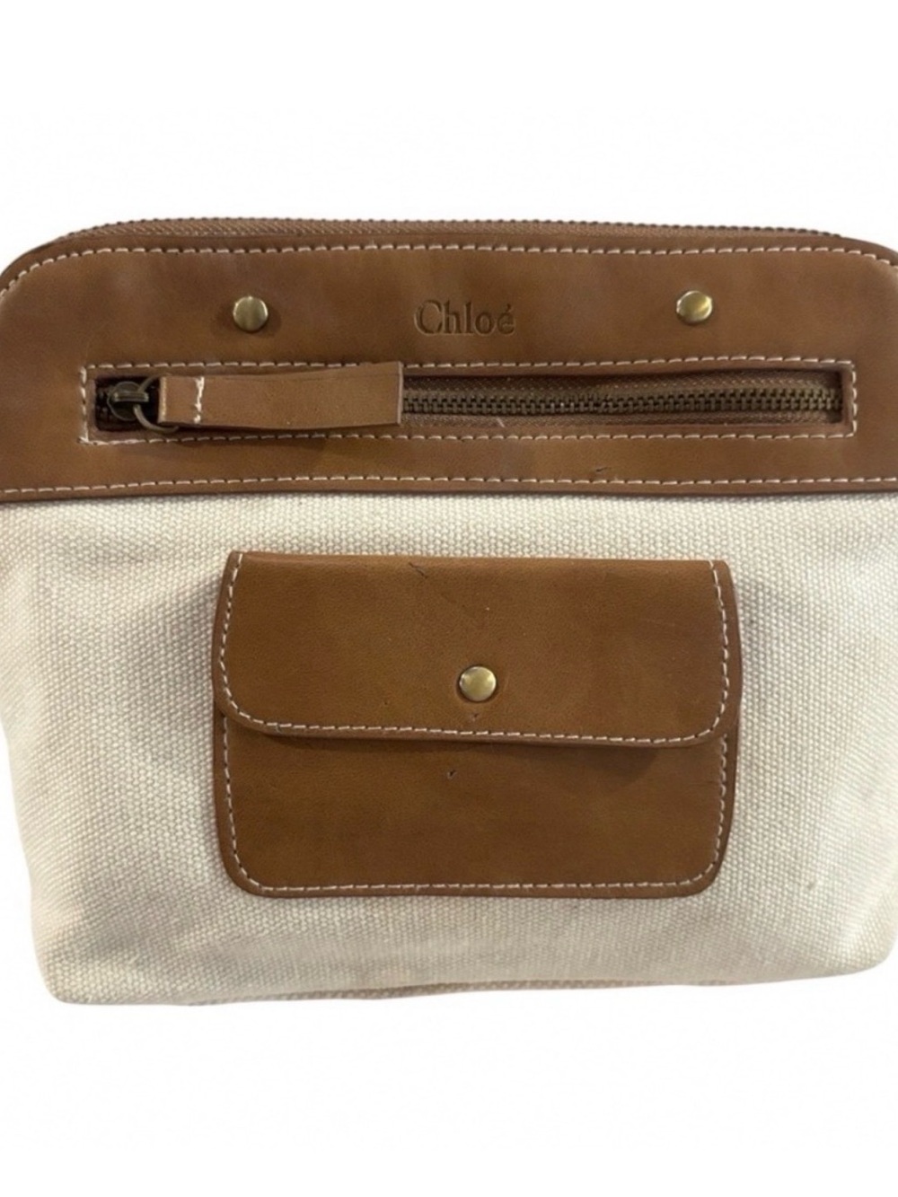 Chloé Canvas and Brown Leather makeup bag/pouch